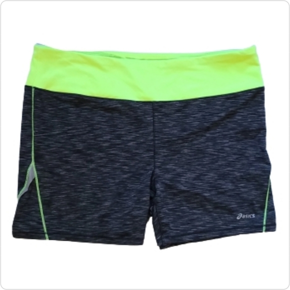 Asics Pants - Asics Athletic Compression Shorts Black w Reflective Neon Trim Size Large